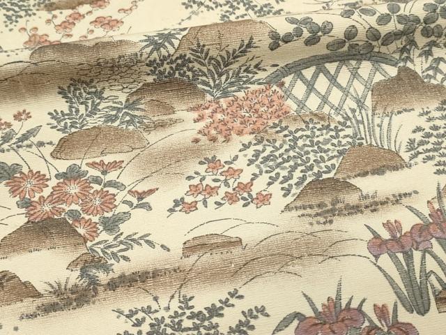 平和屋着物■上質な小紋　紬地　籬風景花文　暈し染め　正絹　逸品　DABH3081qp