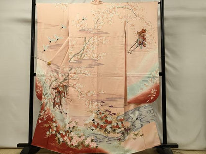 平和屋着物■豪華振袖　御所車飛鶴花文　暈し染め　金彩　正絹　逸品　DABH3085qp