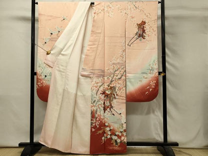 平和屋着物■豪華振袖　御所車飛鶴花文　暈し染め　金彩　正絹　逸品　DABH3085qp