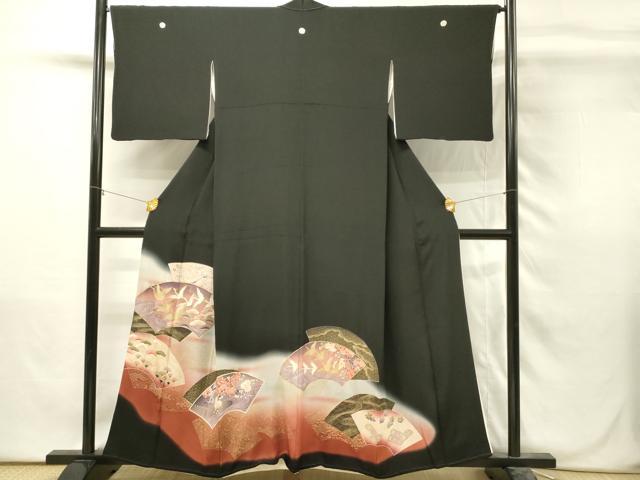 平和屋着物■豪華黒留袖　駒刺繍　地紙飛鶴花松文　暈し染め　金彩　正絹　逸品　DABH3087qp