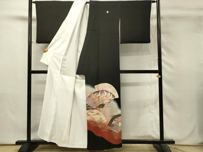 平和屋着物■豪華黒留袖　駒刺繍　地紙飛鶴花松文　暈し染め　金彩　正絹　逸品　DABH3087qp