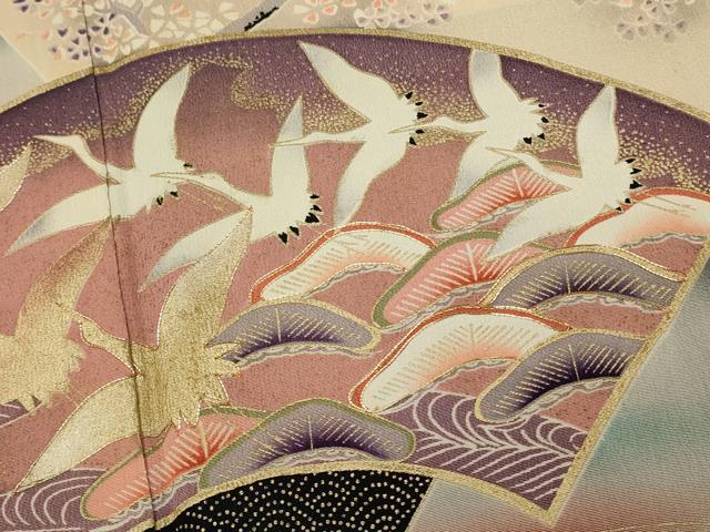 平和屋着物■豪華黒留袖　駒刺繍　地紙飛鶴花松文　暈し染め　金彩　正絹　逸品　DABH3087qp