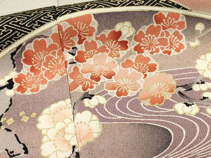 平和屋着物■豪華黒留袖　駒刺繍　地紙飛鶴花松文　暈し染め　金彩　正絹　逸品　DABH3087qp