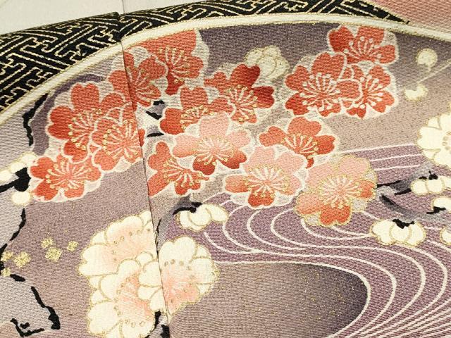 平和屋着物■豪華黒留袖　駒刺繍　地紙飛鶴花松文　暈し染め　金彩　正絹　逸品　DABH3087qp