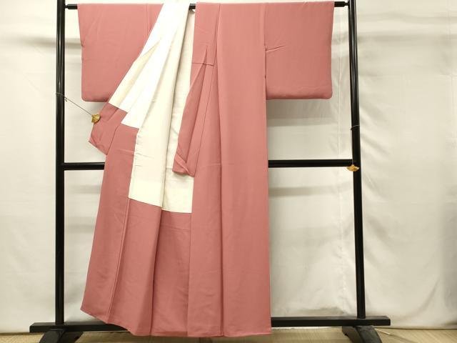 平和屋着物■上質な色無地　甚三紅色　正絹　逸品　DABH3091qp
