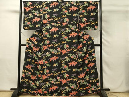 平和屋着物■上質な小紋　松竹梅　黒地　正絹　逸品　DABH3094qp