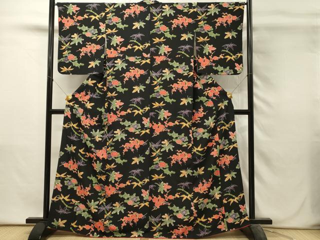 平和屋着物■上質な小紋　松竹梅　黒地　正絹　逸品　DABH3094qp