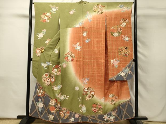 平和屋着物■豪華振袖　絞り　菊花丸文　牡丹　暈し染め　金彩　正絹　逸品　DABH3096qp