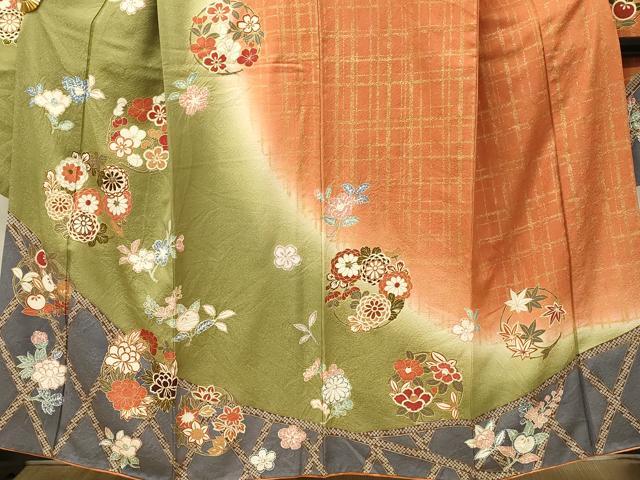 平和屋着物■豪華振袖　絞り　菊花丸文　牡丹　暈し染め　金彩　正絹　逸品　DABH3096qp