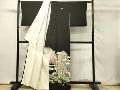 平和屋着物■豪華黒留袖　友禅　作家物　重ね山風景花松文　正絹　逸品　DABH3100qp
