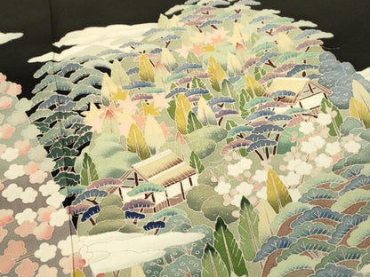 平和屋着物■豪華黒留袖　友禅　作家物　重ね山風景花松文　正絹　逸品　DABH3100qp