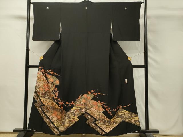 平和屋着物■豪華黒留袖　作家物　扇面花鳥文　金彩　正絹　逸品　DABH3102qp