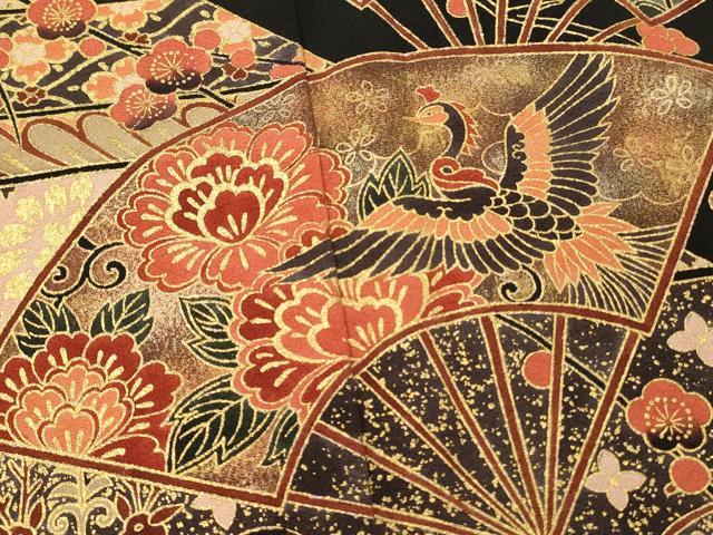 平和屋着物■豪華黒留袖　作家物　扇面花鳥文　金彩　正絹　逸品　DABH3102qp