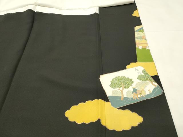 平和屋着物■豪華黒留袖　雲取り風景人物文　金彩　正絹　逸品　DABH3112qp