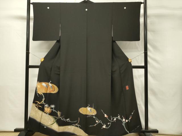 平和屋着物■豪華黒留袖　作家文　駒刺繍　群鶴　枝松文　暈し染め　金彩　正絹　逸品　DABH3113qp