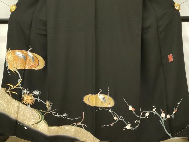 平和屋着物■豪華黒留袖　作家文　駒刺繍　群鶴　枝松文　暈し染め　金彩　正絹　逸品　DABH3113qp