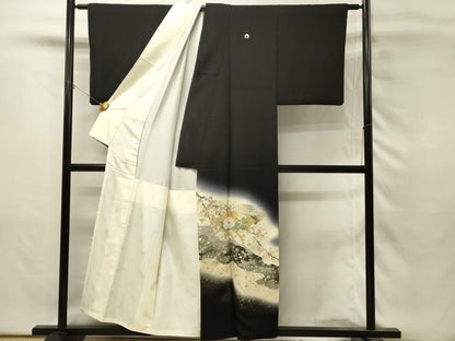 平和屋着物■豪華黒留袖　作家物　寿光織　地紙花文　枝梅　暈し染め　金銀糸　正絹　逸品　DABH3114qp
