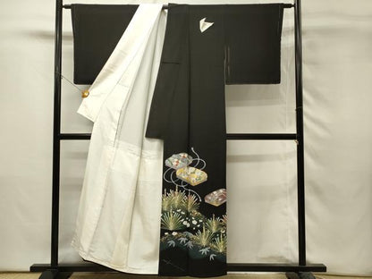 平和屋着物■豪華黒留袖　作家物　駒刺繍　文箱花文　暈し染め　金彩　正絹　逸品　未使用　DABH3115qp