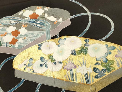 平和屋着物■豪華黒留袖　作家物　駒刺繍　文箱花文　暈し染め　金彩　正絹　逸品　未使用　DABH3115qp