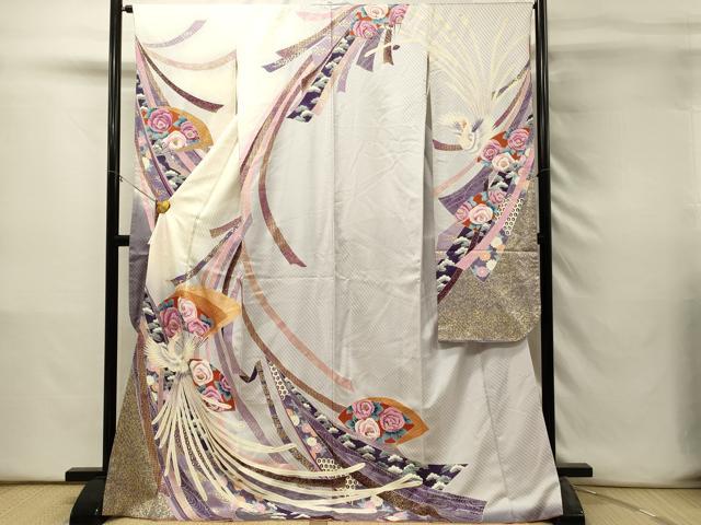 平和屋着物■豪華振袖　刺繍　鳳凰扇面花文　暈し染め　金彩　正絹　逸品　DABH3124qp