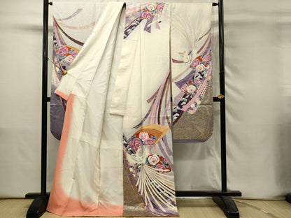 平和屋着物■豪華振袖　刺繍　鳳凰扇面花文　暈し染め　金彩　正絹　逸品　DABH3124qp