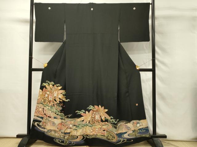 平和屋着物■世界的ファッションデザイナー 山本寛斎 kansaiブランド 黒留袖 駒刺繍 人物御所車花松文 暈し染め 金彩 正絹 逸品 DABH3125qp