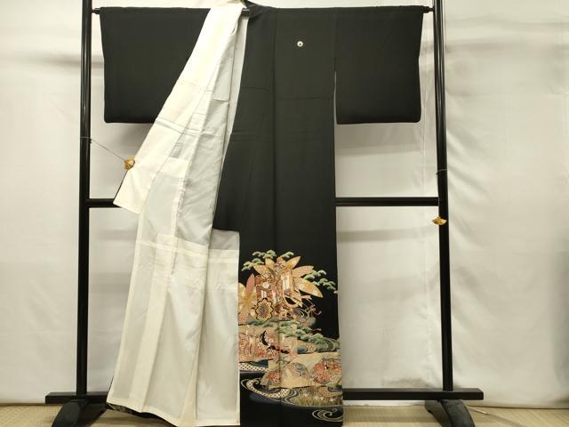 平和屋着物■世界的ファッションデザイナー 山本寛斎 kansaiブランド 黒留袖 駒刺繍 人物御所車花松文 暈し染め 金彩 正絹 逸品 DABH3125qp