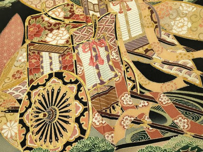 平和屋着物■世界的ファッションデザイナー 山本寛斎 kansaiブランド 黒留袖 駒刺繍 人物御所車花松文 暈し染め 金彩 正絹 逸品 DABH3125qp