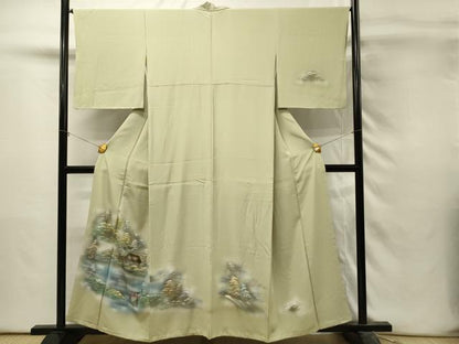 平和屋着物■訪問着　手描き　風景樹林文　中山道　暈し染め　金彩　正絹　逸品　DABH3129qp