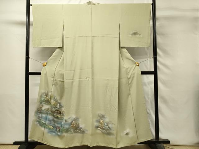 平和屋着物■訪問着　手描き　風景樹林文　中山道　暈し染め　金彩　正絹　逸品　DABH3129qp