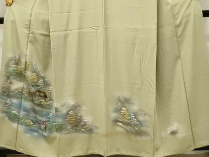 平和屋着物■訪問着　手描き　風景樹林文　中山道　暈し染め　金彩　正絹　逸品　DABH3129qp