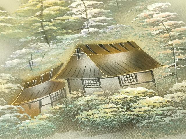 平和屋着物■訪問着　手描き　風景樹林文　中山道　暈し染め　金彩　正絹　逸品　DABH3129qp