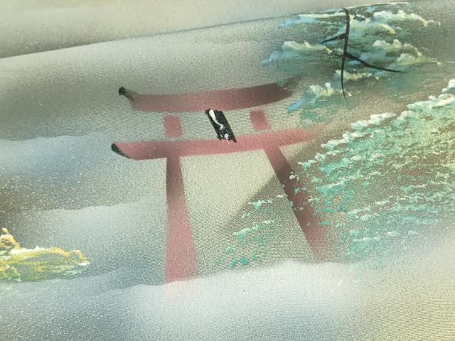平和屋着物■訪問着　手描き　風景樹林文　中山道　暈し染め　金彩　正絹　逸品　DABH3129qp