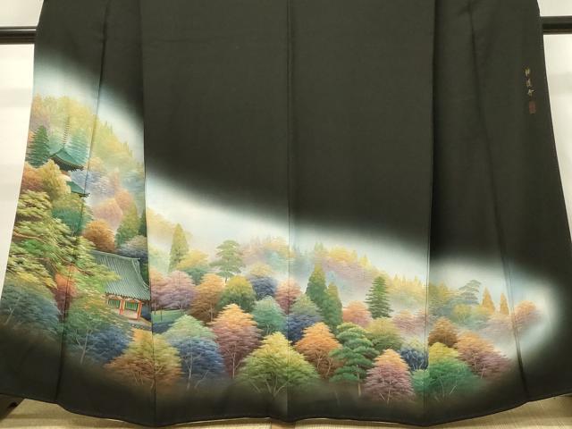平和屋着物■豪華黒留袖　作家物　神護寺　暈し染め　金彩　正絹　逸品　DABH3139qp