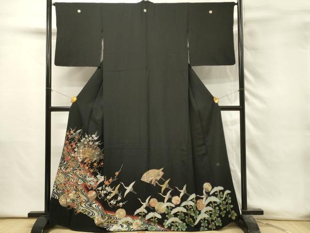 平和屋着物■豪華黒留袖　飛鶴枝梅文　暈し染め　金銀彩　正絹　逸品　DABH3140qp