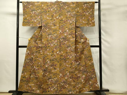 平和屋着物■上質な小紋　花鳥文　金彩　鬼しぼ縮緬　正絹　逸品　未使用　DABH3145qp