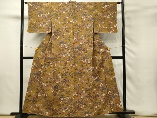 平和屋着物■上質な小紋　花鳥文　金彩　鬼しぼ縮緬　正絹　逸品　未使用　DABH3145qp