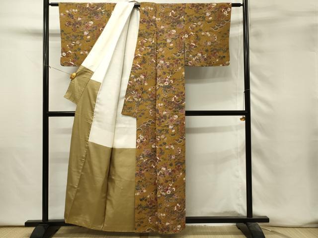 平和屋着物■上質な小紋　花鳥文　金彩　鬼しぼ縮緬　正絹　逸品　未使用　DABH3145qp