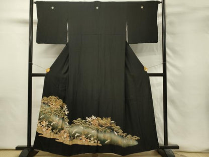 平和屋着物■豪華黒留袖　駒刺繍　御所車花松文　暈し染め　金彩　正絹　逸品　DABH3149qp