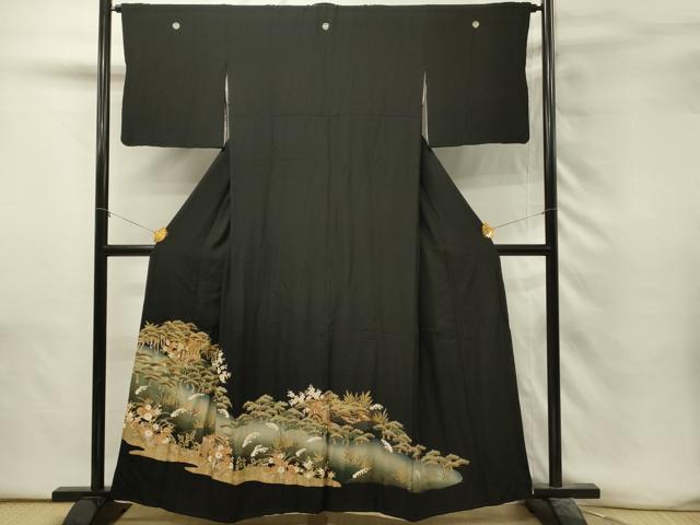 平和屋着物■豪華黒留袖　駒刺繍　御所車花松文　暈し染め　金彩　正絹　逸品　DABH3149qp