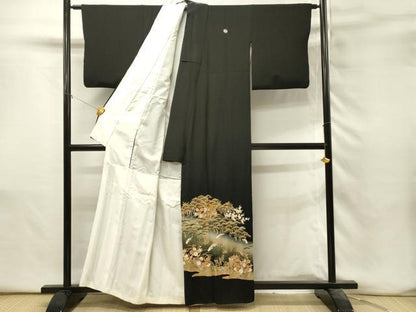 平和屋着物■豪華黒留袖　駒刺繍　御所車花松文　暈し染め　金彩　正絹　逸品　DABH3149qp