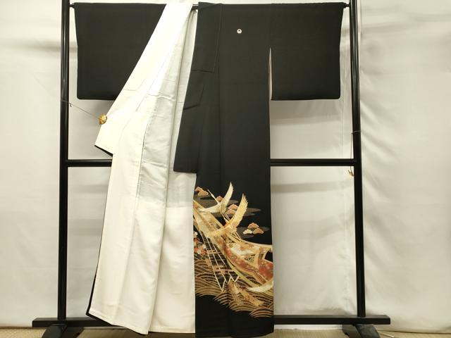 平和屋着物■豪華黒留袖　作家物　駒刺繍　飛鶴花文　金彩　正絹　逸品　DABH3151qp