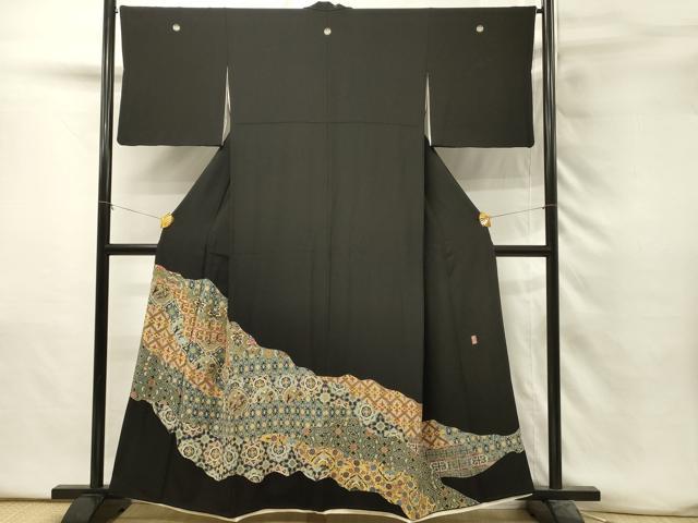 平和屋着物■豪華黒留袖　作家物　刺繍　狩猟花文　金彩　正絹　逸品　DABH3153qp