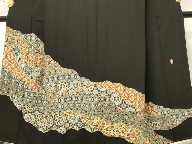 平和屋着物■豪華黒留袖　作家物　刺繍　狩猟花文　金彩　正絹　逸品　DABH3153qp