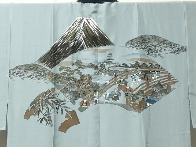 平和屋着物■男性　長襦袢　袷　渡橋人物文　正絹　逸品DABH3154qp