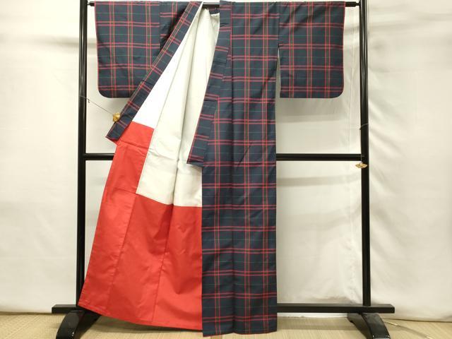 平和屋着物■本場縞大島紬　格子　久野織物特製　証紙付き　正絹　逸品　DABH3159qp