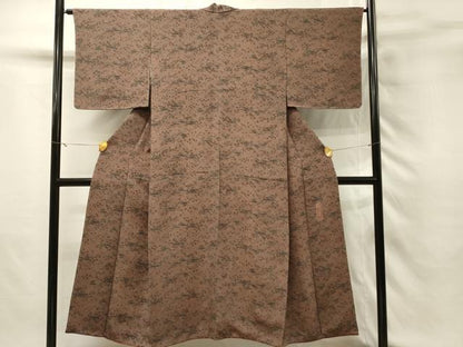 平和屋着物■人間国宝・南部芳松の息子 伝統工芸伝承者彫刻・南部幸雄 型染 小紋 草木染 風景流水花文 鬼しぼ縮緬 正絹 逸品 DABH3160qp
