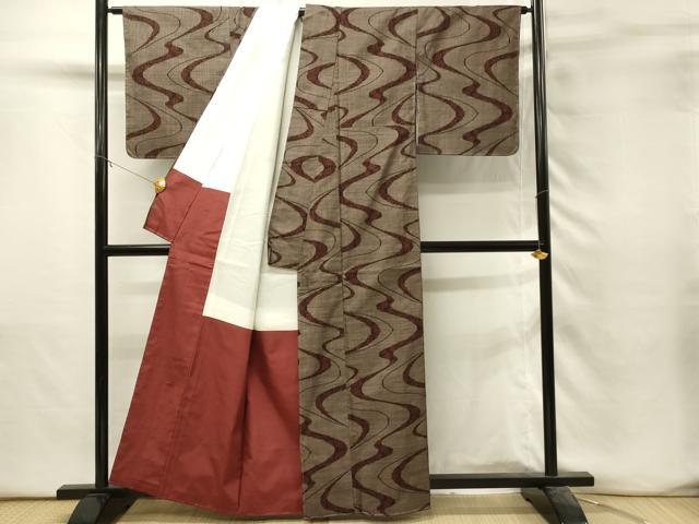 平和屋着物■本場奄美大島紬　古代染色純泥染　7マルキ　流水花文　直野国広作　証紙付き　正絹　逸品　未使用　DABH3161qp