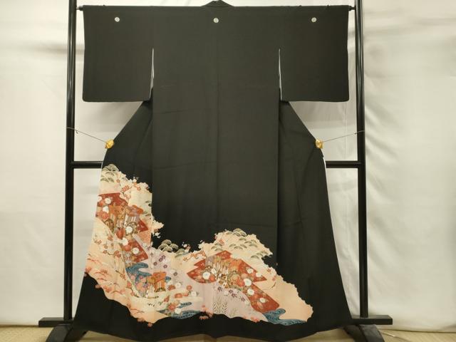 平和屋着物■豪華黒留袖　御所車花文　金彩　正絹　逸品　DABH3162qp