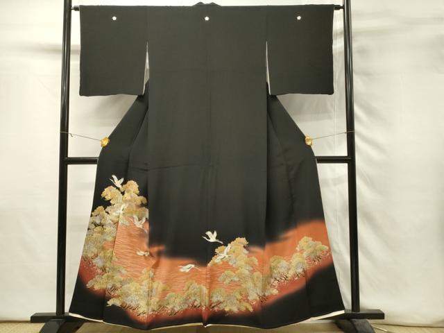 平和屋着物■豪華黒留袖　飛鶴浜松文　暈し染め　金銀彩　正絹　逸品　DABH3163qp